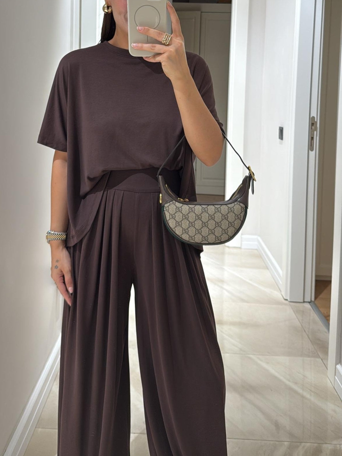 Modiva | Conjunto gris claro: Top casual y pantalones anchos